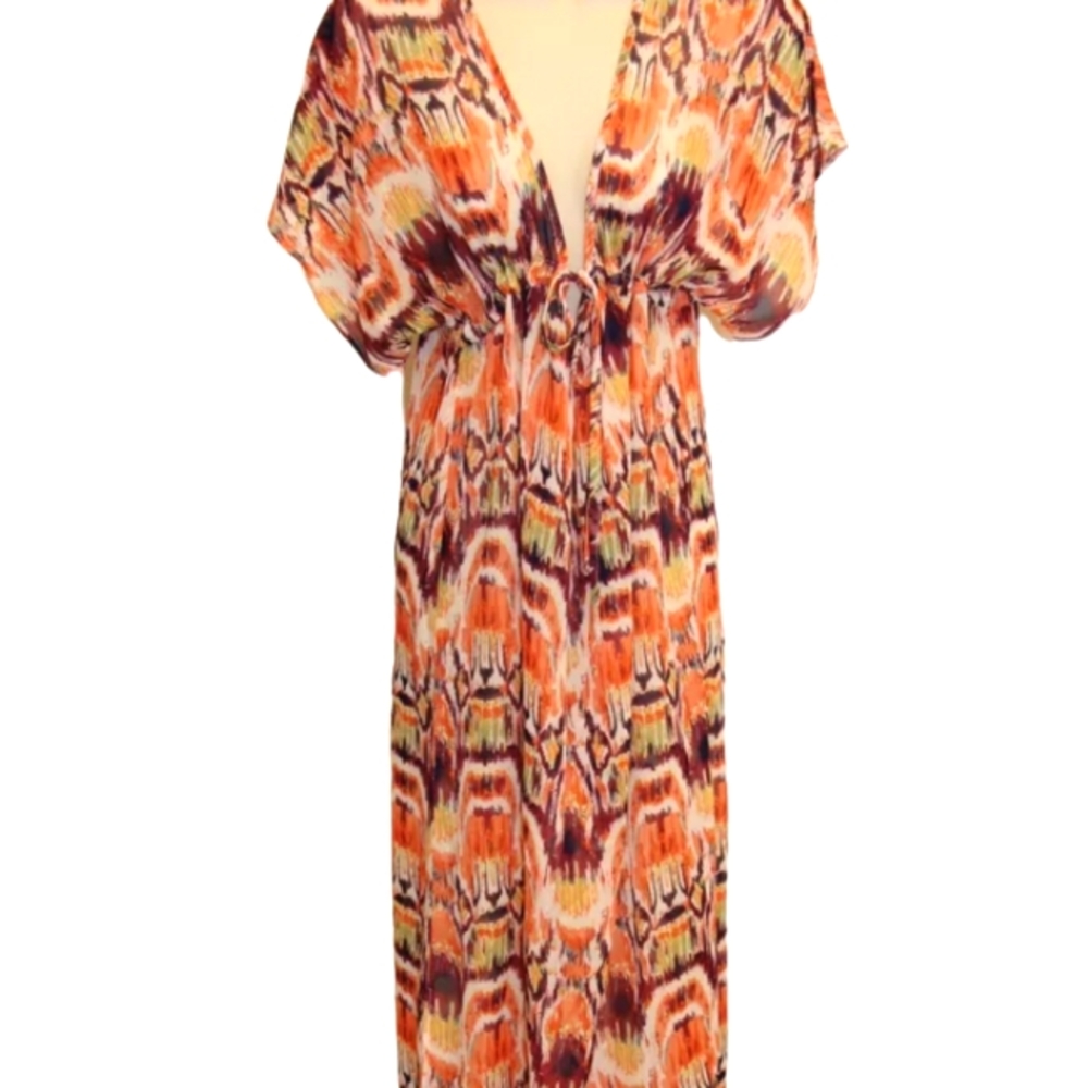 J. Valid swimsuit cover dress. Orange & brown print. Large